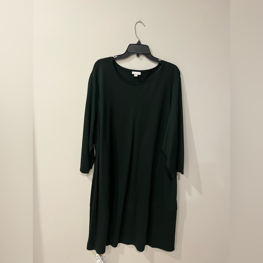 NWOT J. Jill Dark Green Long-Sleeve Ponte Midi Shift Dress Size 3X